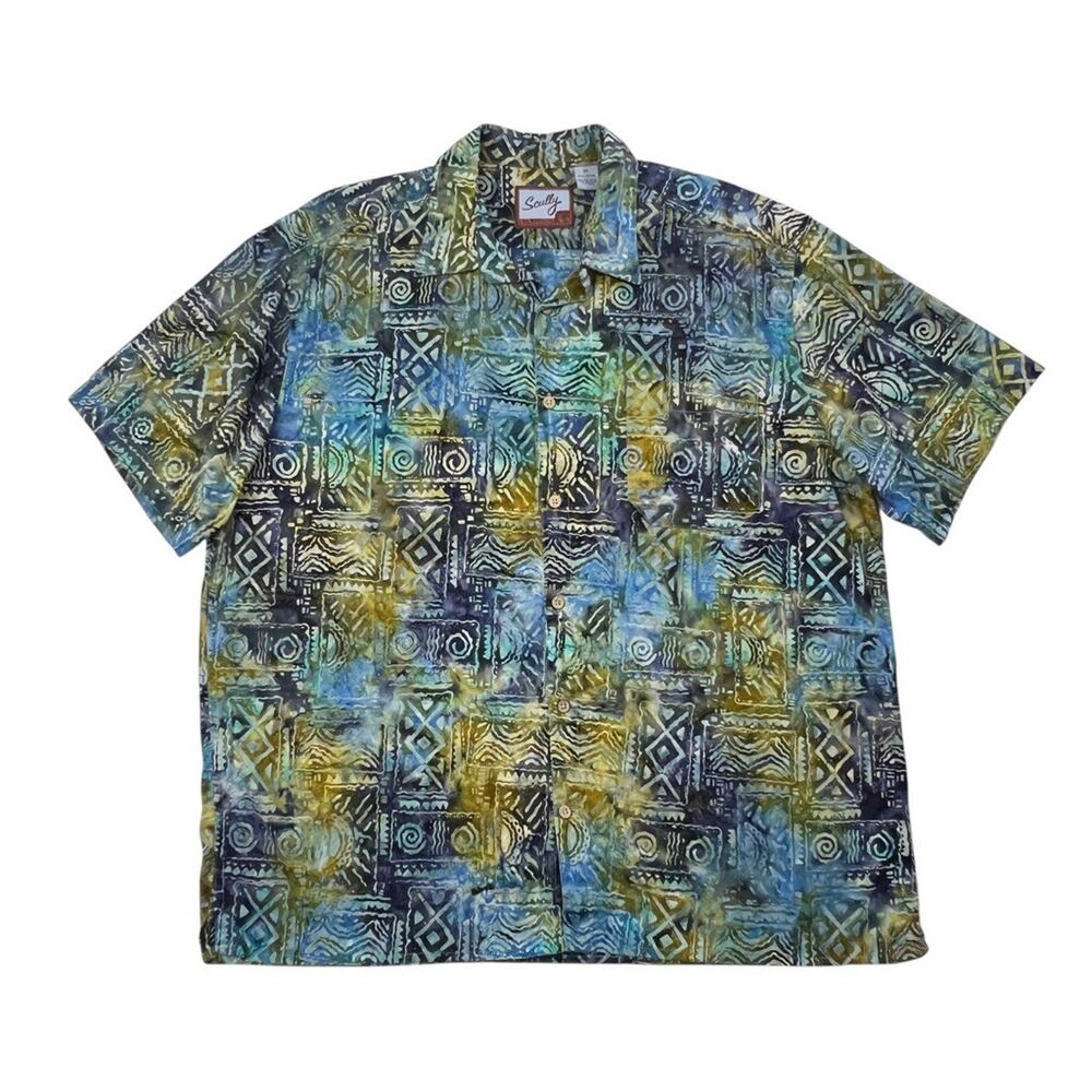 Scully Shirt Mens XL Extra Large Cotton Agean Short Sleeve Batik Hawaiian Floral